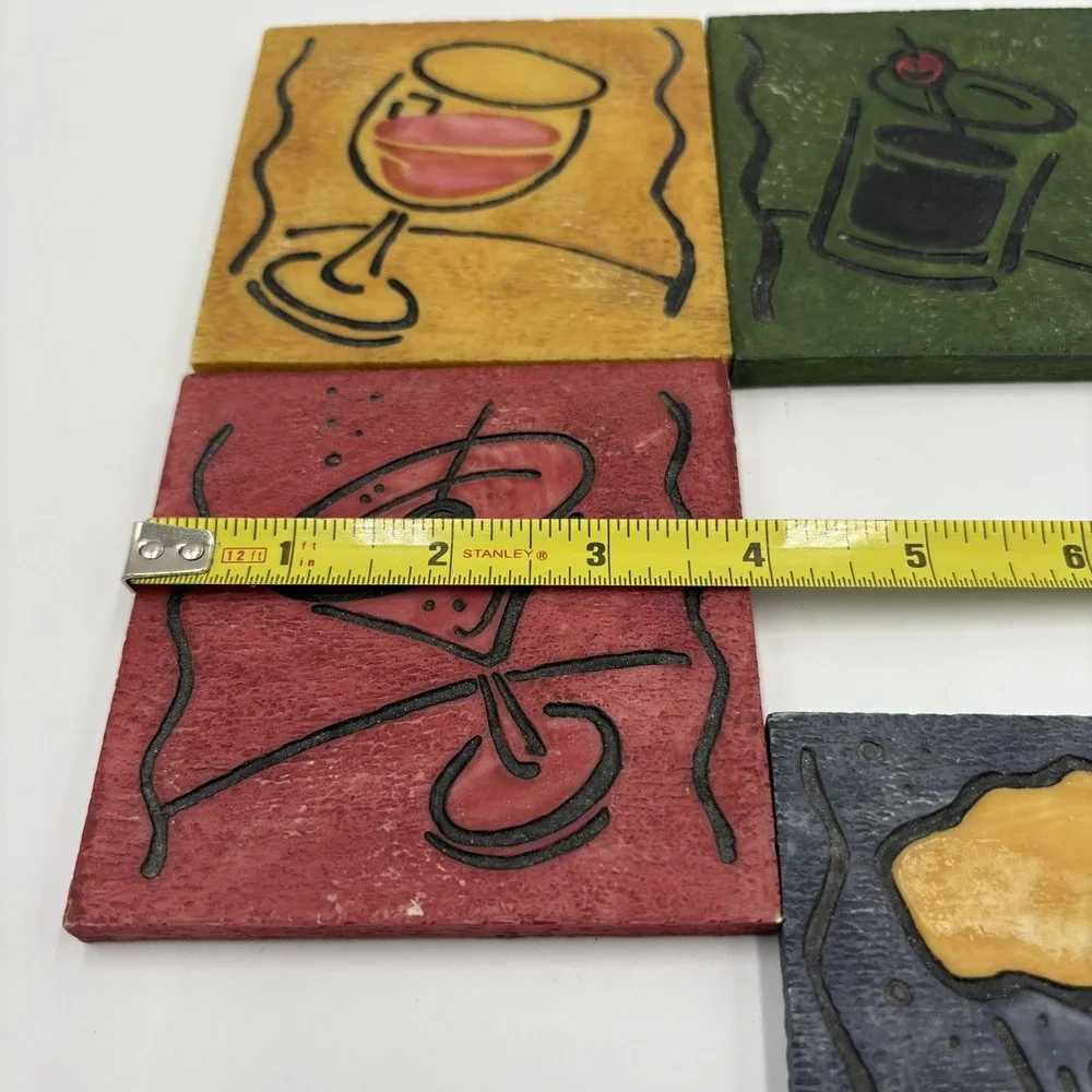 Thirsty Stone Coaster Set/4 Wine Beer Martini Cocktail Theme Colorful Happy Hour